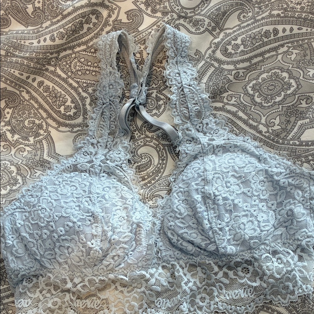 Aerie Floral Lace Halter Bralette in Light Blue   B10